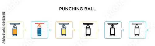 Punching ball vector icon in 6 different modern styles. Black, two colored punching ball icons designed in filled, outline, line and stroke style. Vector illustration can be used for web, mobile, ui