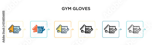 Gym gloves vector icon in 6 different modern styles. Black, two colored gym gloves icons designed in filled, outline, line and stroke style. Vector illustration can be used for web, mobile, ui