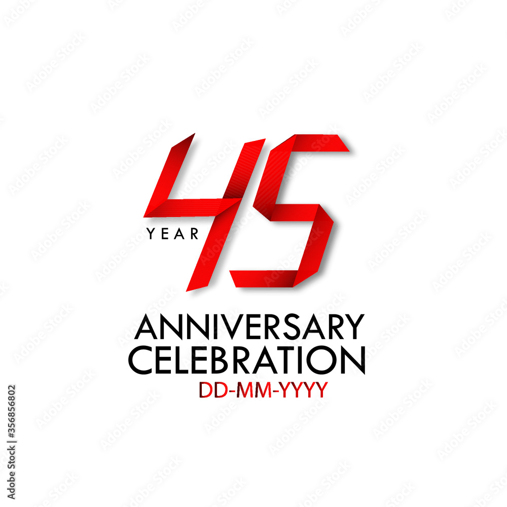Obraz premium 45 years anniversary, Red Dark Contour color with Speedy Design minimalist logo vector illustration on white background - Vector
