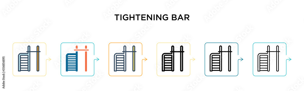Tightening bar vector icon in 6 different modern styles. Black, two colored tightening bar icons designed in filled, outline, line and stroke style. Vector illustration can be used for web, mobile, ui Tightening bar vector icon in 6 different modern styles. Black, two colored tightening bar icons designed in filled, outline, line and stroke style. Vector illustration can be used for web, mobile, ui
