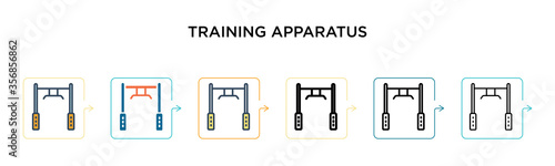 Training apparatus vector icon in 6 different modern styles. Black, two colored training apparatus icons designed in filled, outline, line and stroke style. Vector illustration can be used for web,