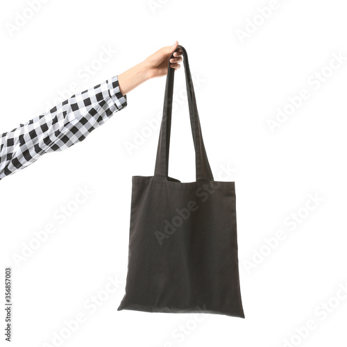 Person holding blank black ...