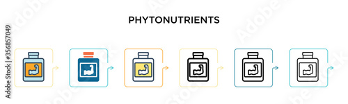 Phytonutrients vector icon in 6 different modern styles. Black, two colored phytonutrients icons designed in filled, outline, line and stroke style. Vector illustration can be used for web, mobile, ui