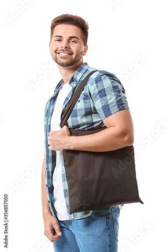Young man with eco bag on w...