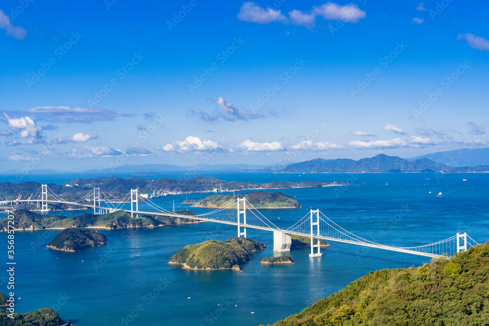 亀老山展望台より来島海峡大橋と瀬戸内海の島々