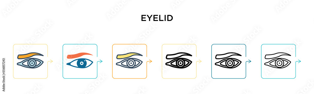 Naklejka premium Eyelid vector icon in 6 different modern styles. Black, two colored eyelid icons designed in filled, outline, line and stroke style. Vector illustration can be used for web, mobile, ui
