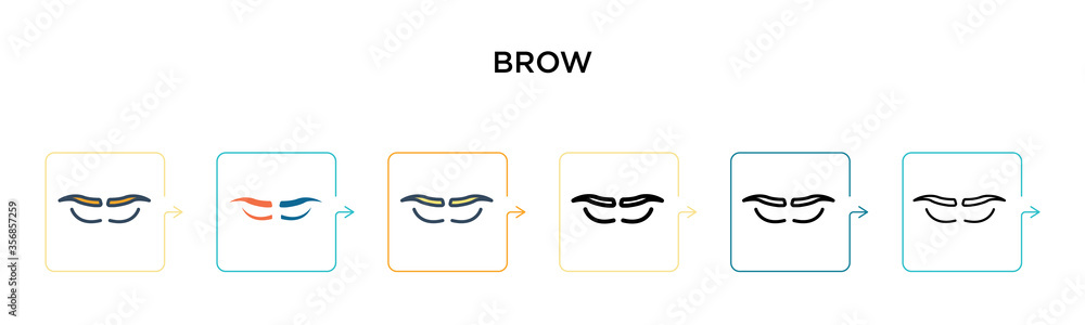 Brow vector icon in 6 different modern styles. Black, two colored brow icons designed in filled, outline, line and stroke style. Vector illustration can be used for web, mobile, ui Brow vector icon in 6 different modern styles. Black, two colored brow icons designed in filled, outline, line and stroke style. Vector illustration can be used for web, mobile, ui