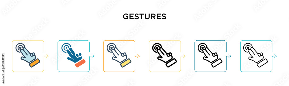 Gestures vector icon in 6 different modern styles. Black, two colored gestures icons designed in filled, outline, line and stroke style. Vector illustration can be used for web, mobile, ui Gestures vector icon in 6 different modern styles. Black, two colored gestures icons designed in filled, outline, line and stroke style. Vector illustration can be used for web, mobile, ui