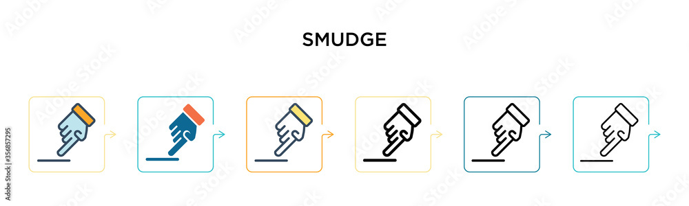 Smudge vector icon in 6 different modern styles. Black, two colored smudge icons designed in filled, outline, line and stroke style. Vector illustration can be used for web, mobile, ui Smudge vector icon in 6 different modern styles. Black, two colored smudge icons designed in filled, outline, line and stroke style. Vector illustration can be used for web, mobile, ui