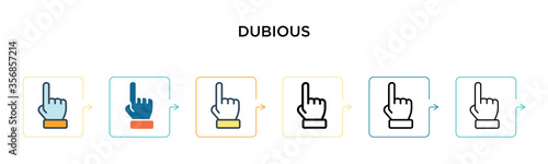 Dubious vector icon in 6 different modern styles. Black, two colored dubious icons designed in filled, outline, line and stroke style. Vector illustration can be used for web, mobile, ui