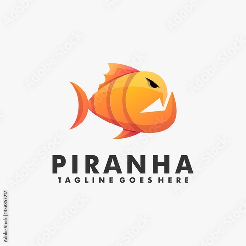 Vector Logo Illustration Piranha Gradient Colorful Style.