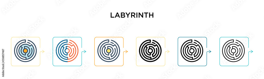 Labyrinth vector icon in 6 different modern styles. Black, two colored labyrinth icons designed in filled, outline, line and stroke style. Vector illustration can be used for web, mobile, ui Labyrinth vector icon in 6 different modern styles. Black, two colored labyrinth icons designed in filled, outline, line and stroke style. Vector illustration can be used for web, mobile, ui