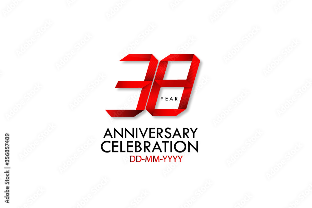 Obraz premium 38 years anniversary, Red Dark Contour color with Speedy Design minimalist logo vector illustration on white background - Vector
