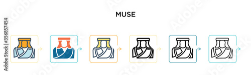 Muse vector icon in 6 different modern styles. Black, two colored muse icons designed in filled, outline, line and stroke style. Vector illustration can be used for web, mobile, ui