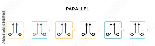 Parallel vector icon in 6 different modern styles. Black, two colored parallel icons designed in filled, outline, line and stroke style. Vector illustration can be used for web, mobile, ui