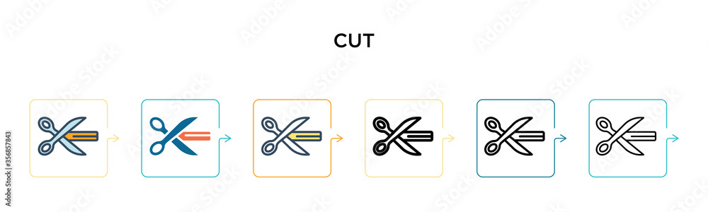 Cut vector icon in 6 different modern styles. Black, two colored cut icons designed in filled, outline, line and stroke style. Vector illustration can be used for web, mobile, ui Cut vector icon in 6 different modern styles. Black, two colored cut icons designed in filled, outline, line and stroke style. Vector illustration can be used for web, mobile, ui