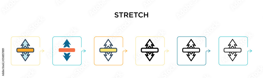 Stretch vector icon in 6 different modern styles. Black, two colored stretch icons designed in filled, outline, line and stroke style. Vector illustration can be used for web, mobile, ui Stretch vector icon in 6 different modern styles. Black, two colored stretch icons designed in filled, outline, line and stroke style. Vector illustration can be used for web, mobile, ui
