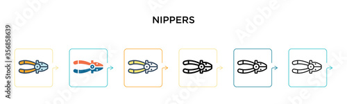 Nippers vector icon in 6 different modern styles. Black, two colored nippers icons designed in filled, outline, line and stroke style. Vector illustration can be used for web, mobile, ui