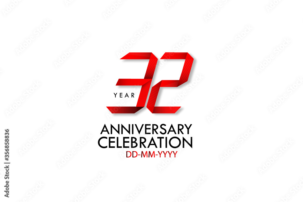 Fototapeta premium 32 years anniversary, Red Dark Contour color with Speedy Design minimalist logo vector illustration on white background - Vector