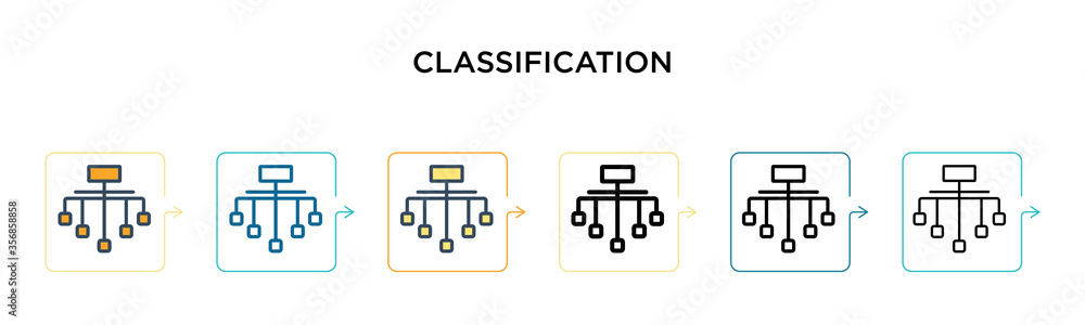 Classification vector icon in 6 different modern styles. Black, two colored classification icons designed in filled, outline, line and stroke style. Vector illustration can be used for web, mobile, ui Classification vector icon in 6 different modern styles. Black, two colored classification icons designed in filled, outline, line and stroke style. Vector illustration can be used for web, mobile, ui