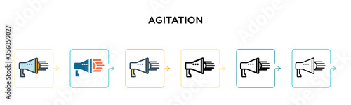 Agitation vector icon in 6 different modern styles. Black, two colored agitation icons designed in filled, outline, line and stroke style. Vector illustration can be used for web, mobile, ui