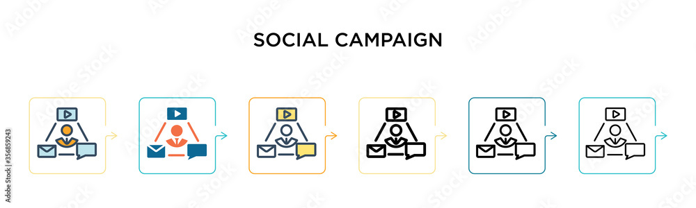 Social campaign vector icon in 6 different modern styles. Black, two colored social campaign icons designed in filled, outline, line and stroke style. Vector illustration can be used for web, mobile, Social campaign vector icon in 6 different modern styles. Black, two colored social campaign icons designed in filled, outline, line and stroke style. Vector illustration can be used for web, mobile,