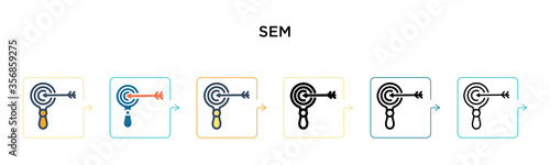 Sem vector icon in 6 different modern styles. Black, two colored sem icons designed in filled, outline, line and stroke style. Vector illustration can be used for web, mobile, ui