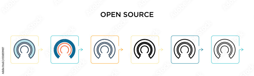 Open source vector icon in 6 different modern styles. Black, two colored open source icons designed in filled, outline, line and stroke style. Vector illustration can be used for web, mobile, ui Open source vector icon in 6 different modern styles. Black, two colored open source icons designed in filled, outline, line and stroke style. Vector illustration can be used for web, mobile, ui