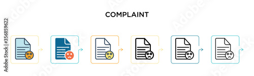 Complaint vector icon in 6 different modern styles. Black, two colored complaint icons designed in filled, outline, line and stroke style. Vector illustration can be used for web, mobile, ui