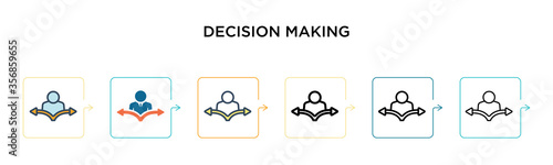 Decision making vector icon in 6 different modern styles. Black, two colored decision making icons designed in filled, outline, line and stroke style. Vector illustration can be used for web, mobile,