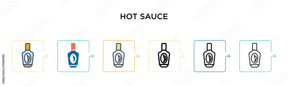 Hot sauce vector icon in 6 different modern styles. Black, two colored hot sauce icons designed in filled, outline, line and stroke style. Vector illustration can be used for web, mobile, ui Hot sauce vector icon in 6 different modern styles. Black, two colored hot sauce icons designed in filled, outline, line and stroke style. Vector illustration can be used for web, mobile, ui