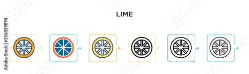 Lime vector icon in 6 different modern styles. Black, two colored lime icons designed in filled, outline, line and stroke style. Vector illustration can be used for web, mobile, ui