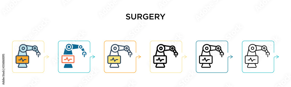Surgery vector icon in 6 different modern styles. Black, two colored surgery icons designed in filled, outline, line and stroke style. Vector illustration can be used for web, mobile, ui Surgery vector icon in 6 different modern styles. Black, two colored surgery icons designed in filled, outline, line and stroke style. Vector illustration can be used for web, mobile, ui