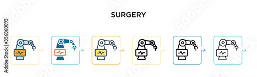 Surgery vector icon in 6 different modern styles. Black, two colored surgery icons designed in filled, outline, line and stroke style. Vector illustration can be used for web, mobile, ui