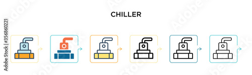 Chiller vector icon in 6 different modern styles. Black, two colored chiller icons designed in filled, outline, line and stroke style. Vector illustration can be used for web, mobile, ui