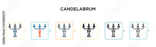 Candelabrum vector icon in 6 different modern styles. Black, two colored candelabrum icons designed in filled, outline, line and stroke style. Vector illustration can be used for web, mobile, ui