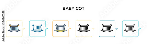 Baby cot vector icon in 6 different modern styles. Black, two colored baby cot icons designed in filled, outline, line and stroke style. Vector illustration can be used for web, mobile, ui