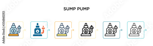 Sump pump vector icon in 6 different modern styles. Black, two colored sump pump icons designed in filled, outline, line and stroke style. Vector illustration can be used for web, mobile, ui