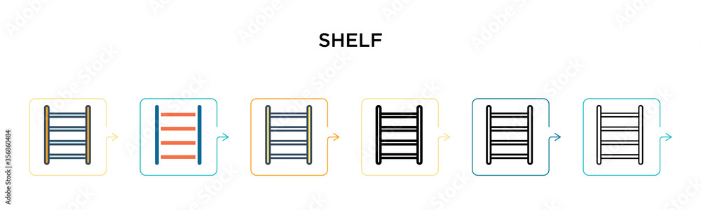 Shelf vector icon in 6 different modern styles. Black, two colored shelf icons designed in filled, outline, line and stroke style. Vector illustration can be used for web, mobile, ui Shelf vector icon in 6 different modern styles. Black, two colored shelf icons designed in filled, outline, line and stroke style. Vector illustration can be used for web, mobile, ui