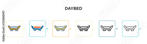 Daybed vector icon in 6 different modern styles. Black, two colored daybed icons designed in filled, outline, line and stroke style. Vector illustration can be used for web, mobile, ui