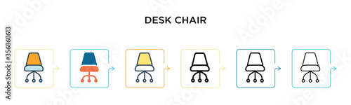 Desk chair vector icon in 6 different modern styles. Black, two colored desk chair icons designed in filled, outline, line and stroke style. Vector illustration can be used for web, mobile, ui