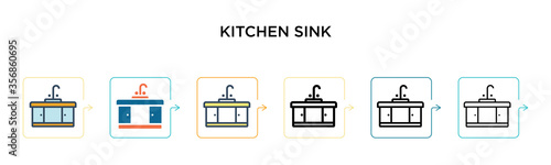 Kitchen sink vector icon in 6 different modern styles. Black, two colored kitchen sink icons designed in filled, outline, line and stroke style. Vector illustration can be used for web, mobile, ui