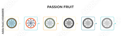 Passion fruit vector icon in 6 different modern styles. Black, two colored passion fruit icons designed in filled, outline, line and stroke style. Vector illustration can be used for web, mobile, ui