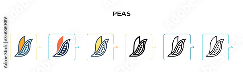 Peas vector icon in 6 different modern styles. Black, two colored peas icons designed in filled, outline, line and stroke style. Vector illustration can be used for web, mobile, ui