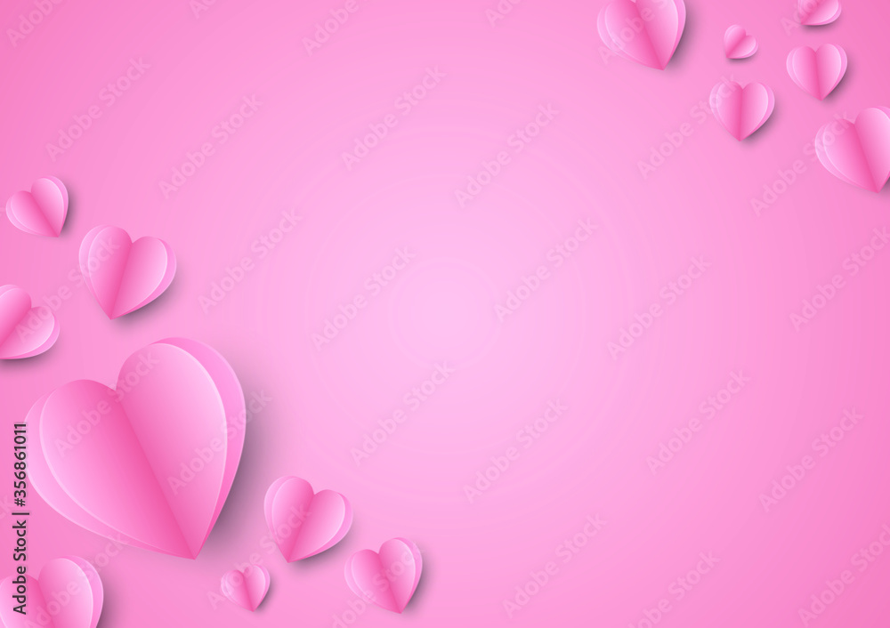 Paper elements in shape of heart flying on pink background. Vector symbols of love design. Paper elements in shape of heart flying on pink background. Vector symbols of love design.
