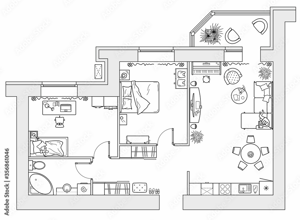 Planning of the apartment with arrangement furniture. Architectural