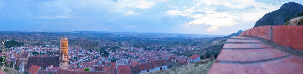 Hornachos village overview at dusk, Extremadura, Spain