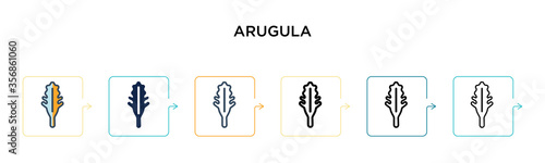 Arugula vector icon in 6 different modern styles. Black, two colored arugula icons designed in filled, outline, line and stroke style. Vector illustration can be used for web, mobile, ui
