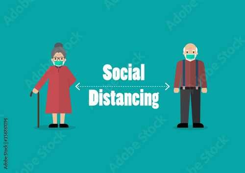 Senior people keeping distance for infection risk and disease from corona virus