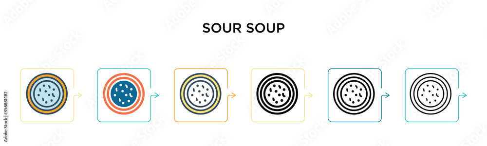 Sour soup vector icon in 6 different modern styles. Black, two colored sour soup icons designed in filled, outline, line and stroke style. Vector illustration can be used for web, mobile, ui Sour soup vector icon in 6 different modern styles. Black, two colored sour soup icons designed in filled, outline, line and stroke style. Vector illustration can be used for web, mobile, ui